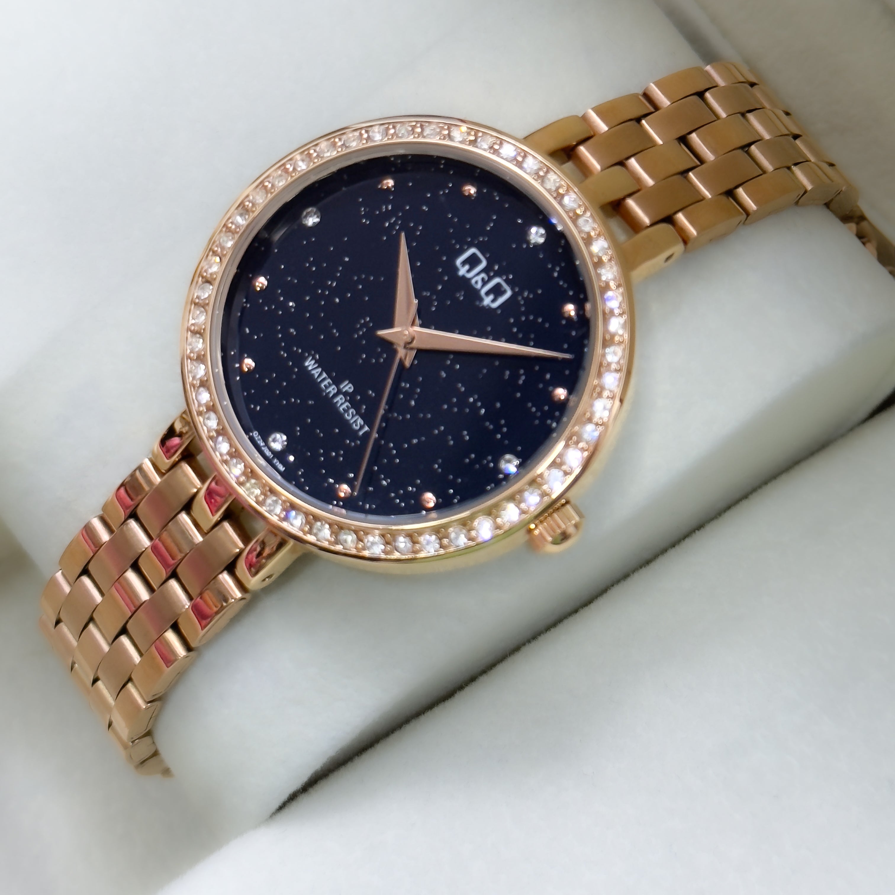 RELOJ Q&Q DAMA METALICO ESCARCHADO