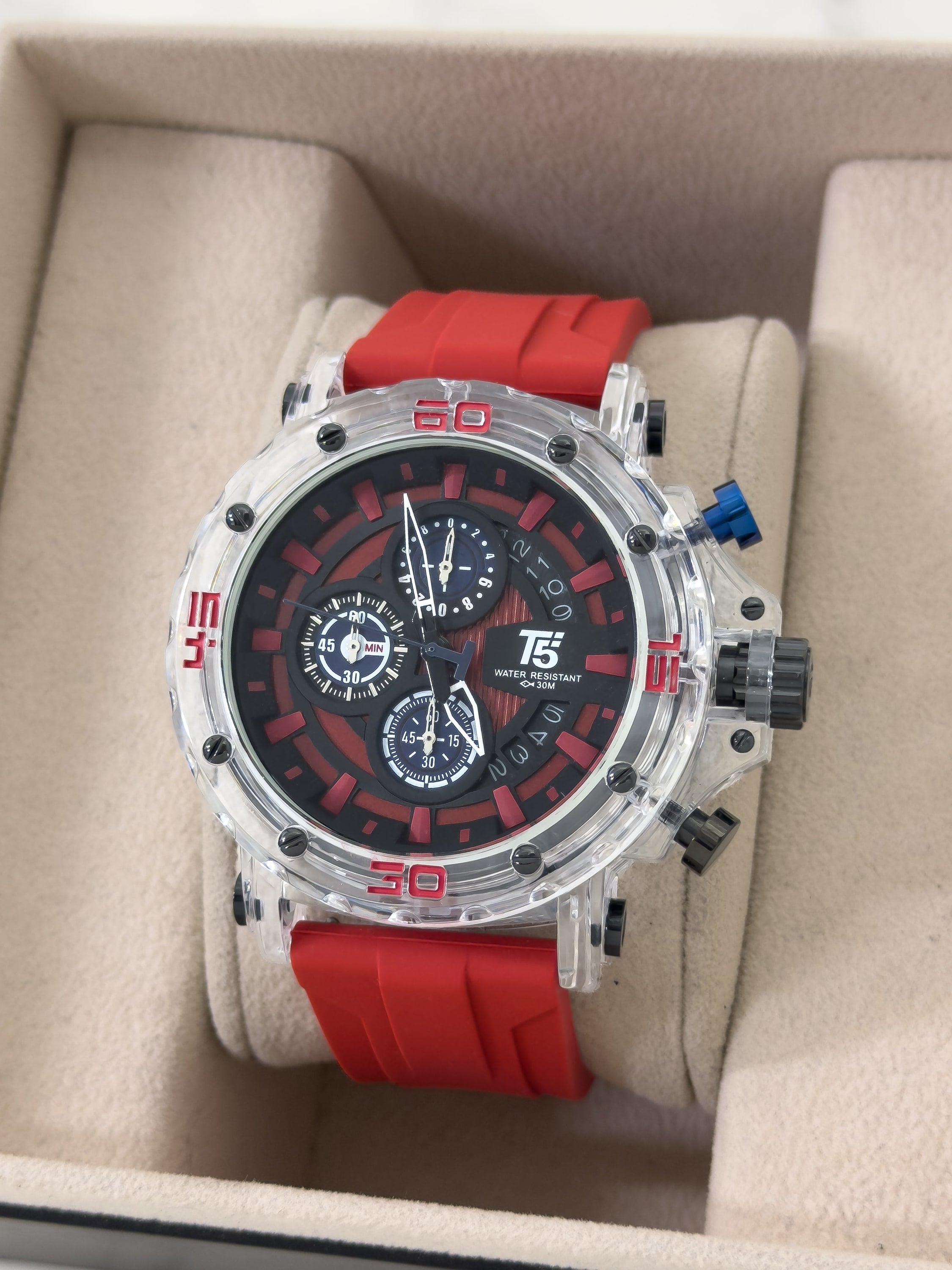 Reloj para Hombre The T5 Crystal Armor - Crimson Pulse | 24K Relojes