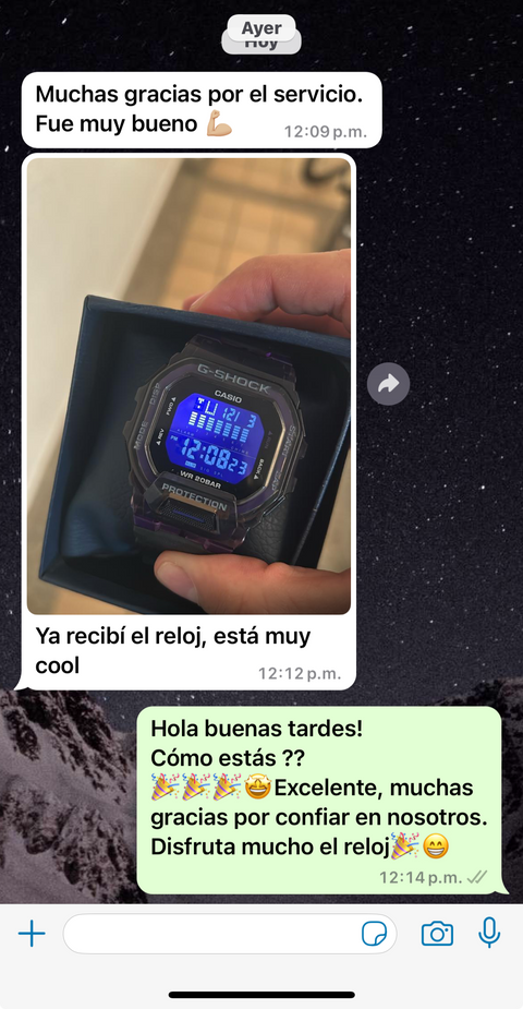 Mensaje de un cliente mostrando el reloj que recibió