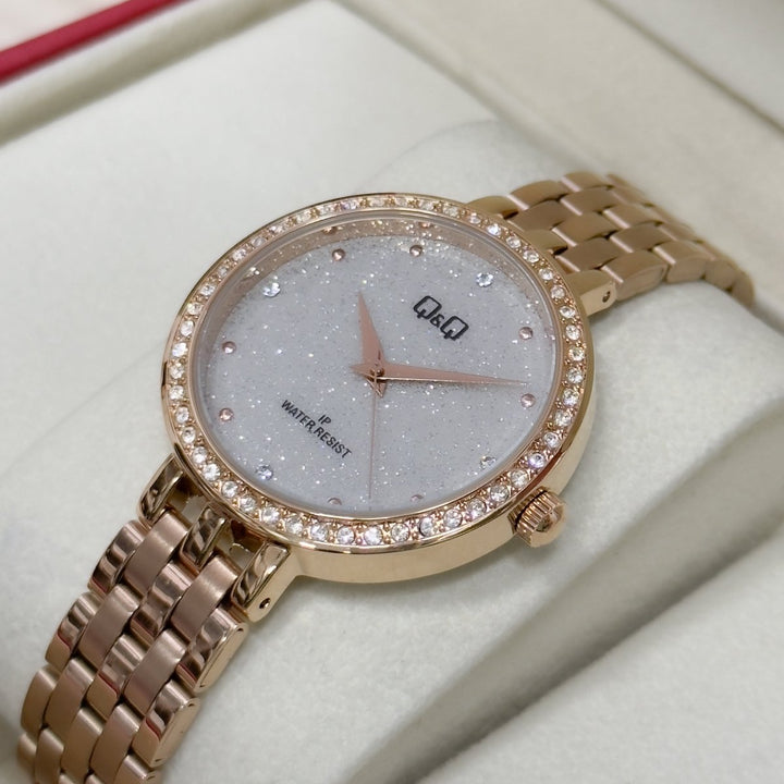RELOJ Q&Q DAMA METALICO ESCARCHADO - Relojes 24K